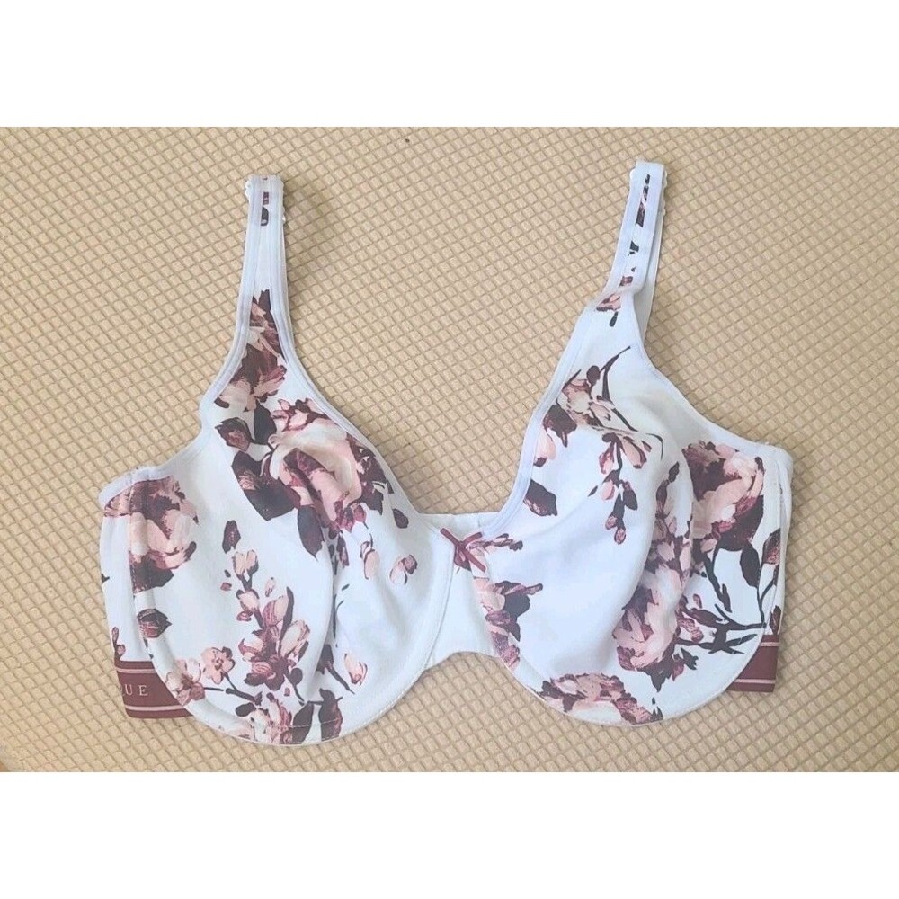 Cacique white W Maroon Floral lightly lined full coverage Underwire  bra 38F New